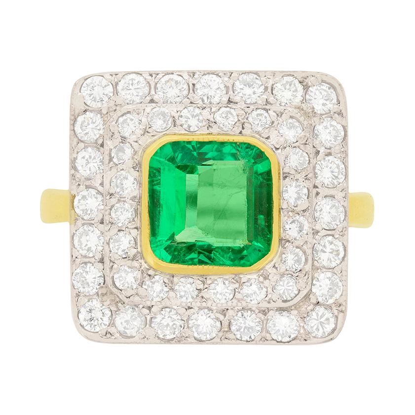 Vintage 1.50 Carat Emerald and Diamond Ring, circa 1960s For Sale