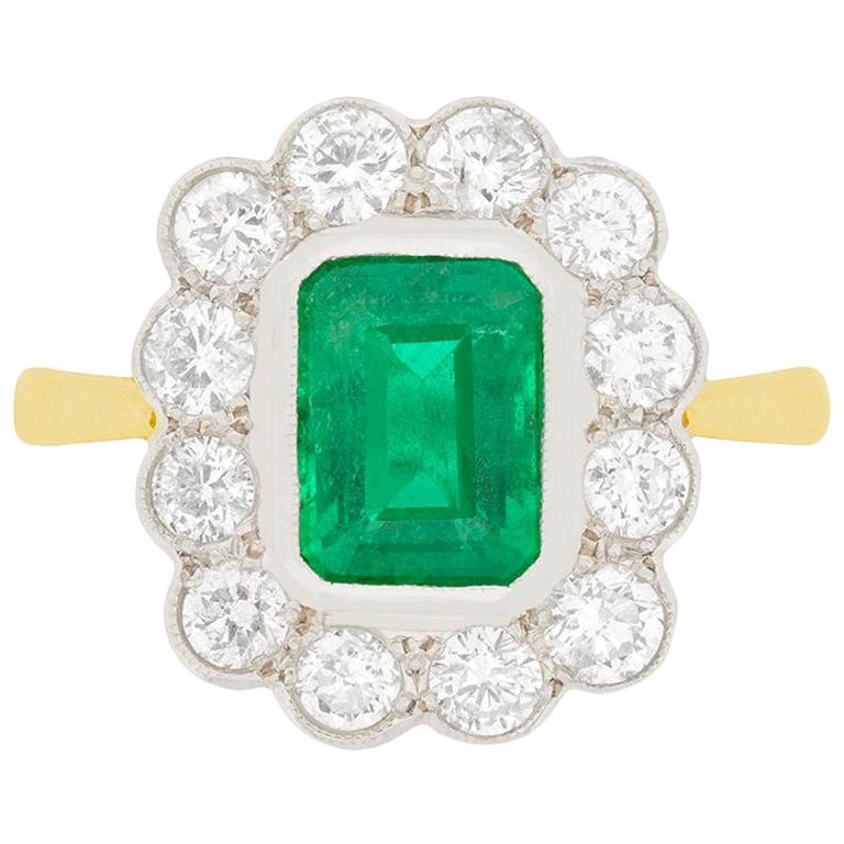 Vintage 1.50 Carat Emerald and Diamond Ring, circa 1970s
