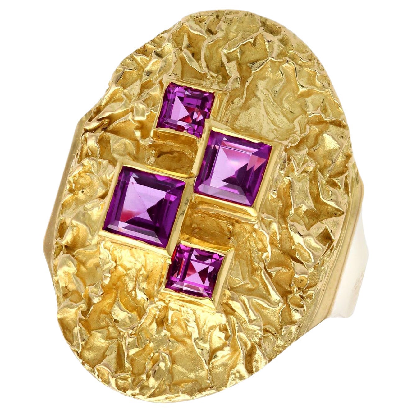 Bague cocktail vintage en or jaune avec grenat de 1,50 carat