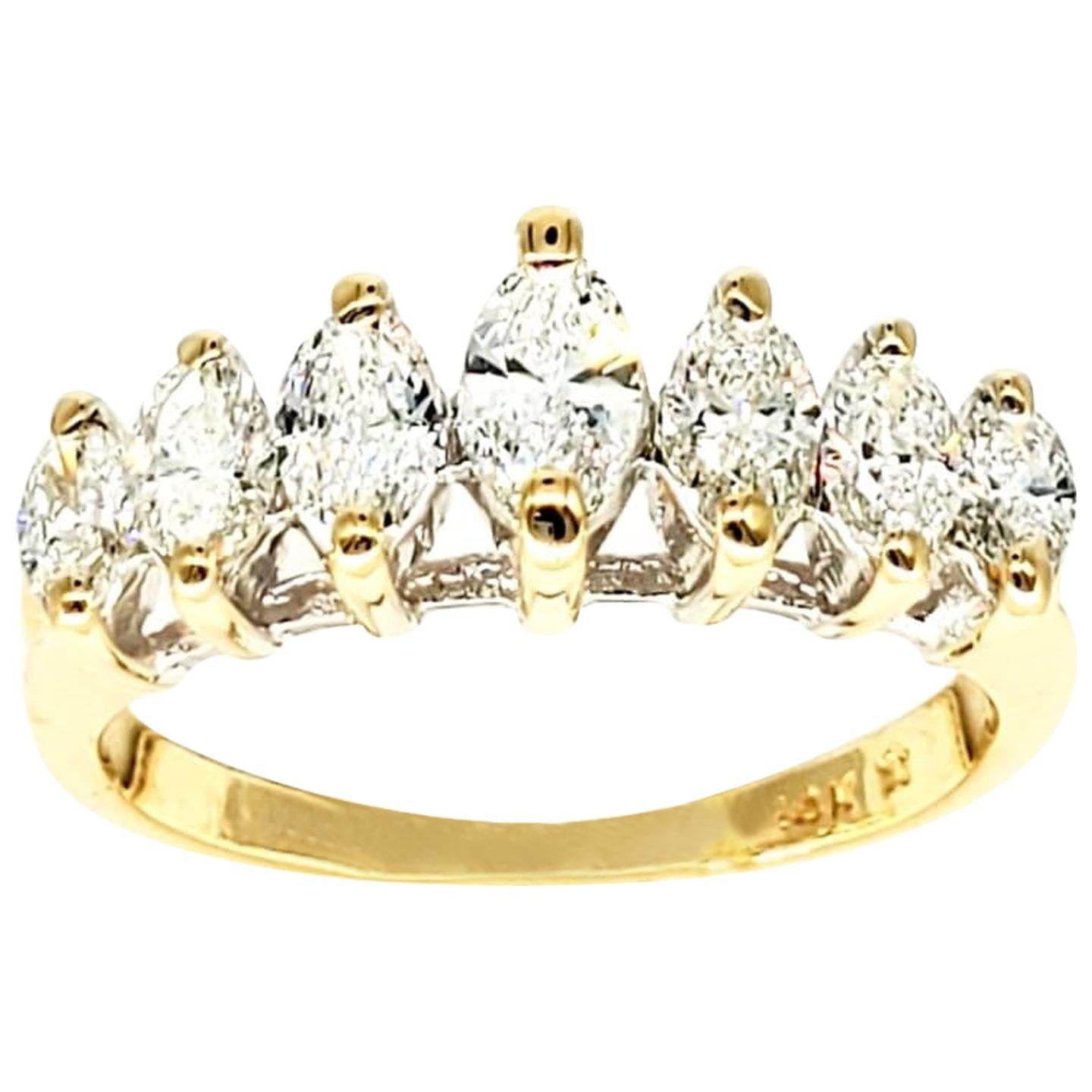 Vintage 1.50 Carat Marquise Diamond Half Eternity Ring 14 Karat For Sale