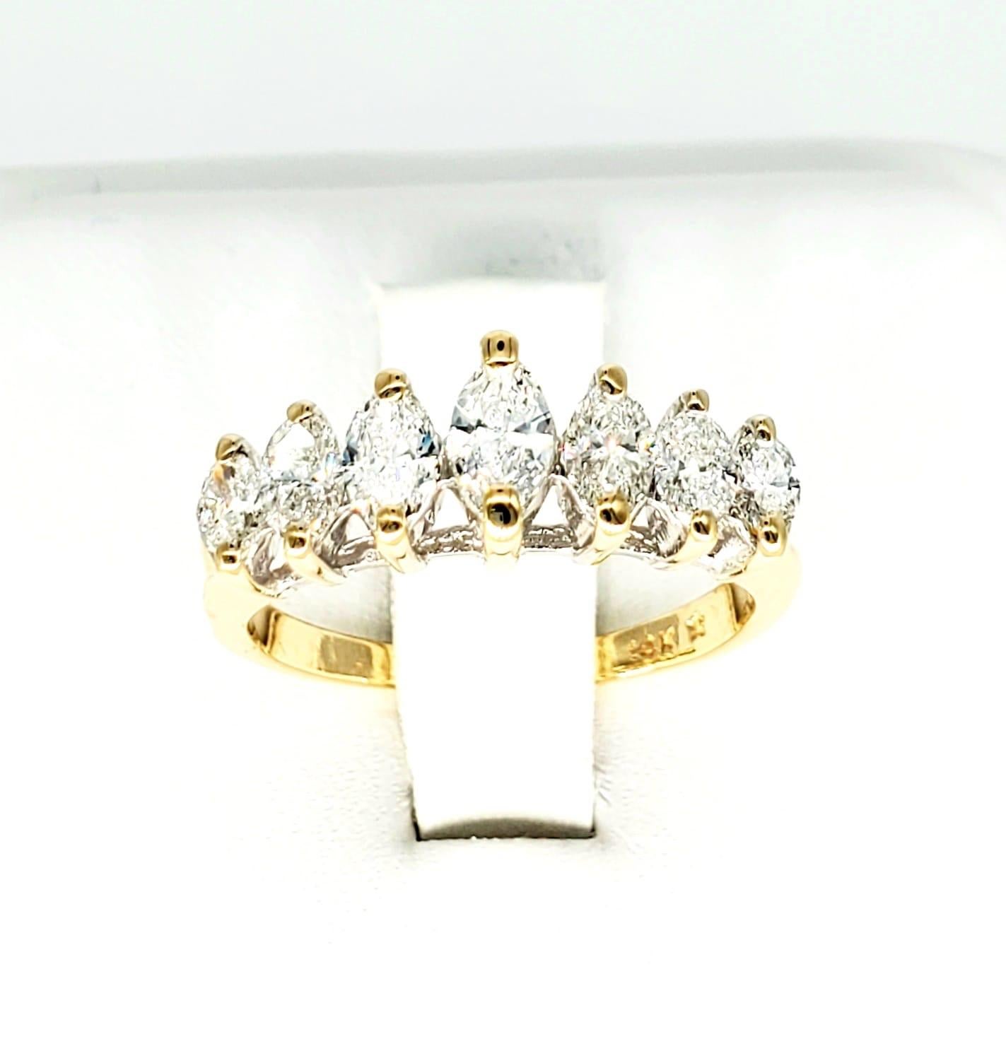Anello mezza eternità vintage con diamante Marquise da 1,50 carati 14 carati In condizioni ottime in vendita a Miami, FL