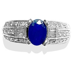 Vintage 1.50 Carat Natural Blue Sapphire Diamond Ring