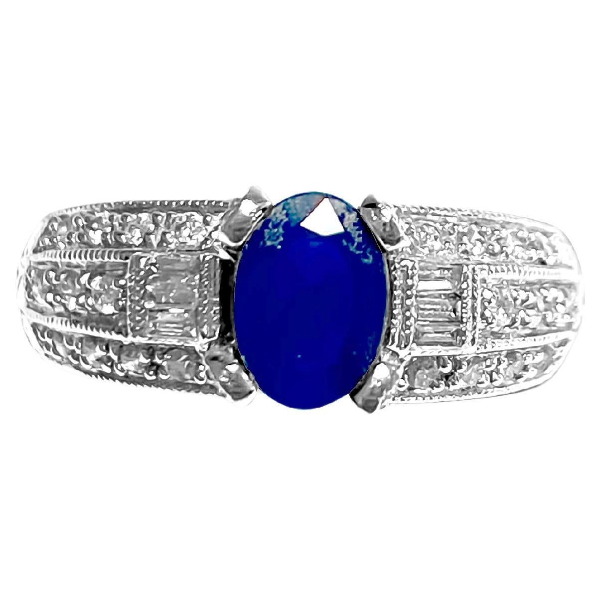 Vintage 1,50 Karat natürlicher blauer Saphir Diamantring im Angebot