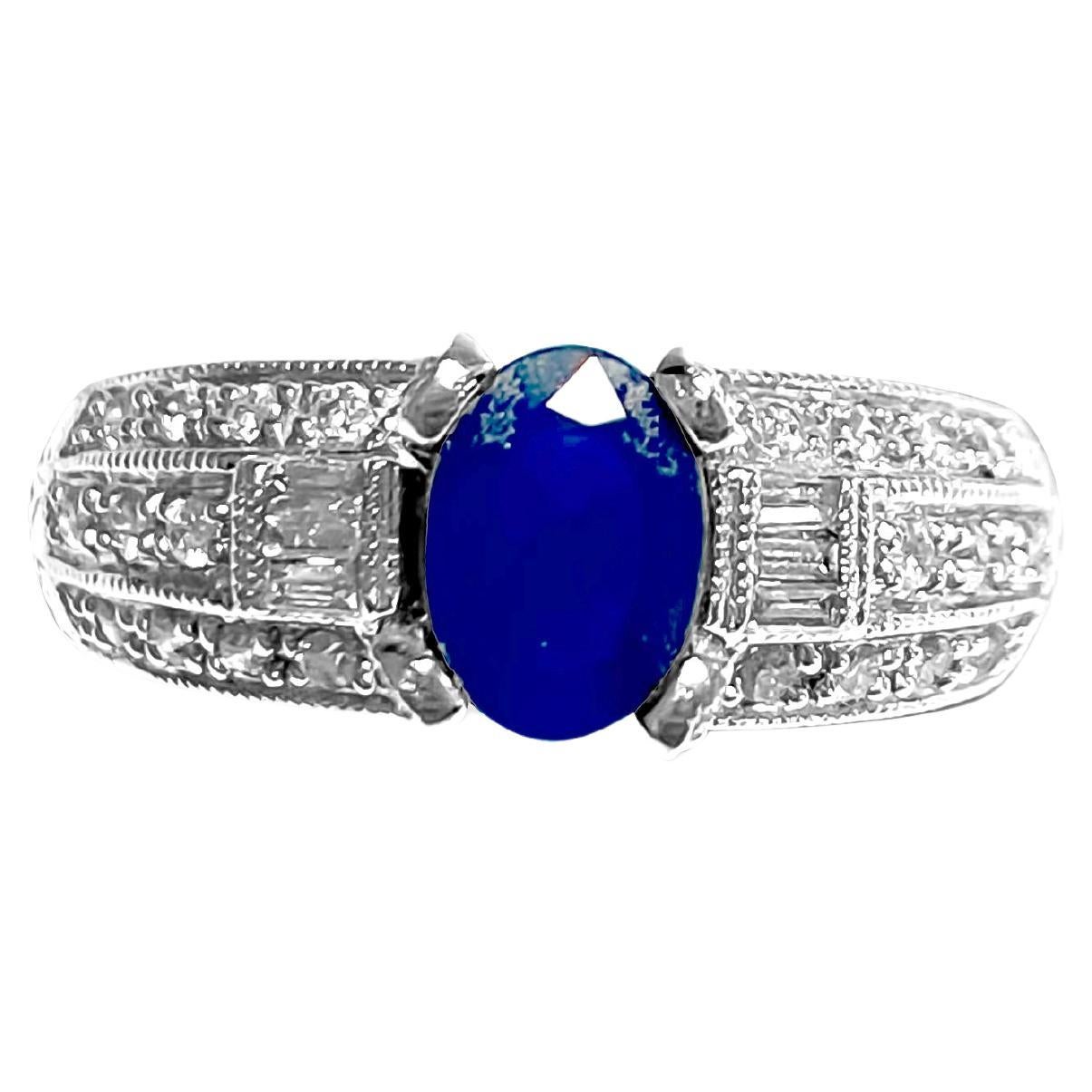 Anello vintage con diamante e zaffiro blu naturale da 1,50 carati