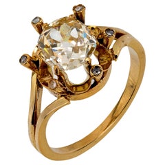 Vintage 1.50 carat old mine diamond 18k yellow gold spray ring