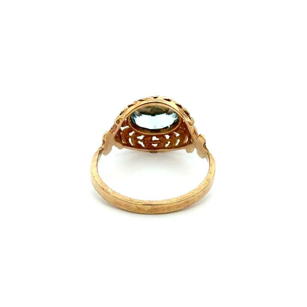 Anello vintage da 1,50 carati di topazio blu ovale in oro con ghirlanda e disegno in filigrana In condizioni ottime in vendita a Montreal, QC