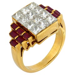 Vintage 1.50 carat princess cut diamond ruby ring