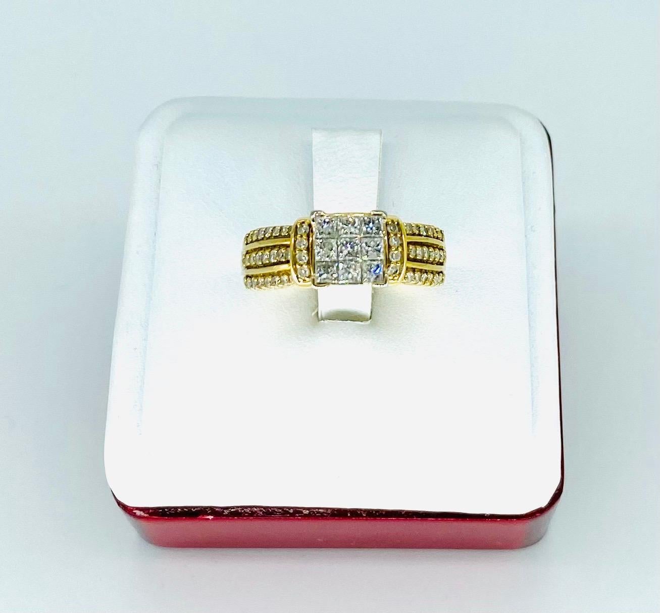 Taille princesse Bague de fiançailles vintage avec diamants taille princesse d'un poids total de 1,50 carat en vente