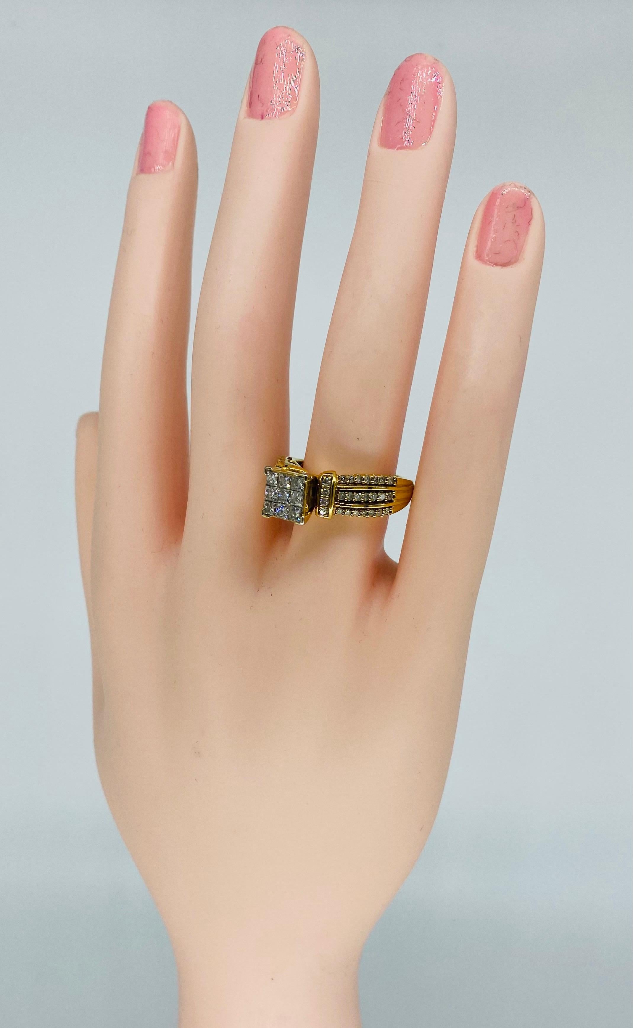 Bague de fiançailles vintage avec diamants taille princesse d'un poids total de 1,50 carat Pour femmes en vente