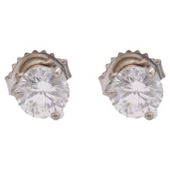 Vintage 1.50 Carat Total Weight Diamond Platinum 18k White Gold Stud Earrings