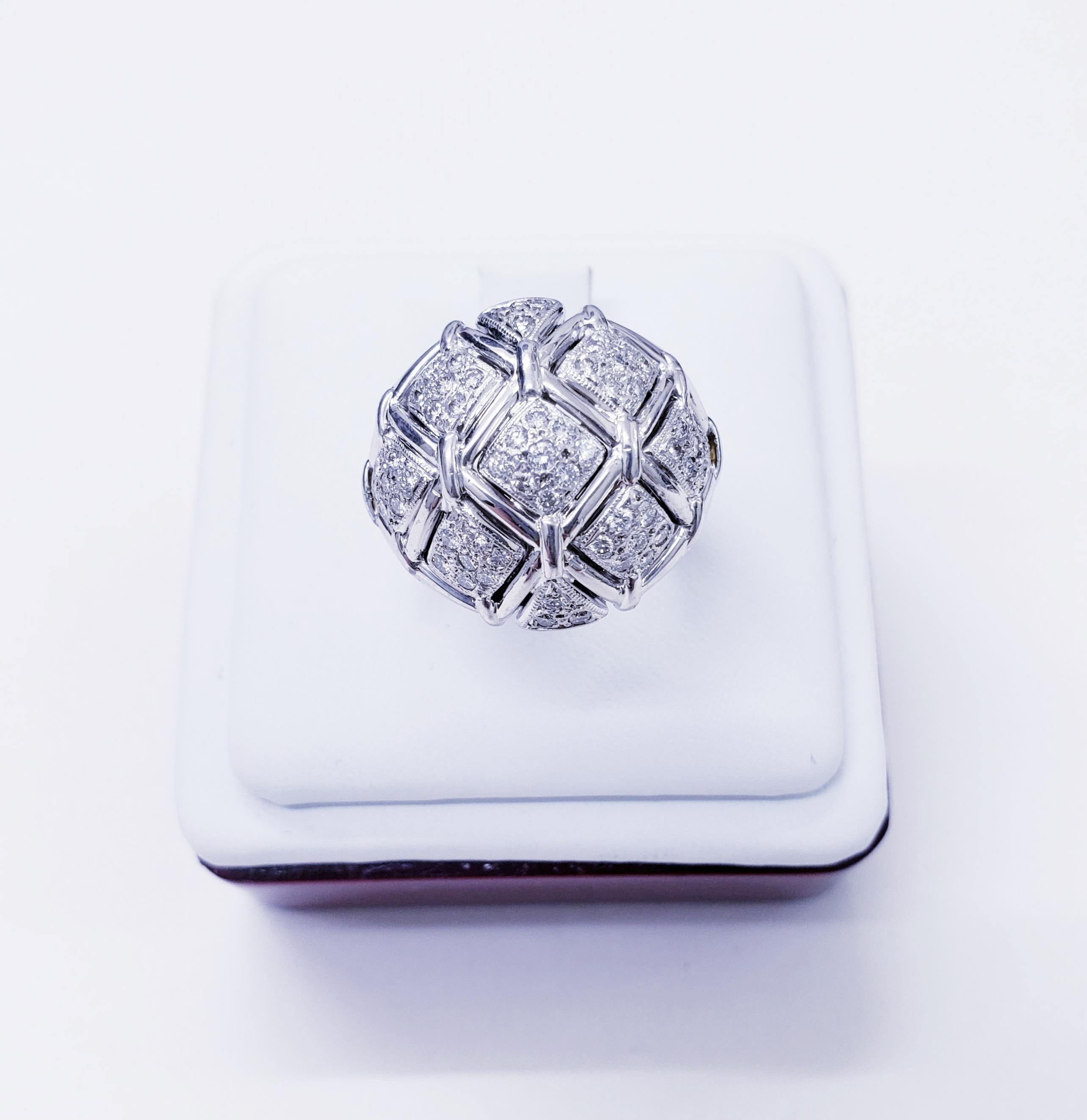 Artisan Vintage 1.50 Carat Diamonds 18 Karat White Gold Dome Ring For Sale