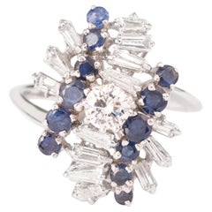 Vintage 1.50 Carats Diamonds and Sapphires 18 Carats White Gold Cocktail Ring