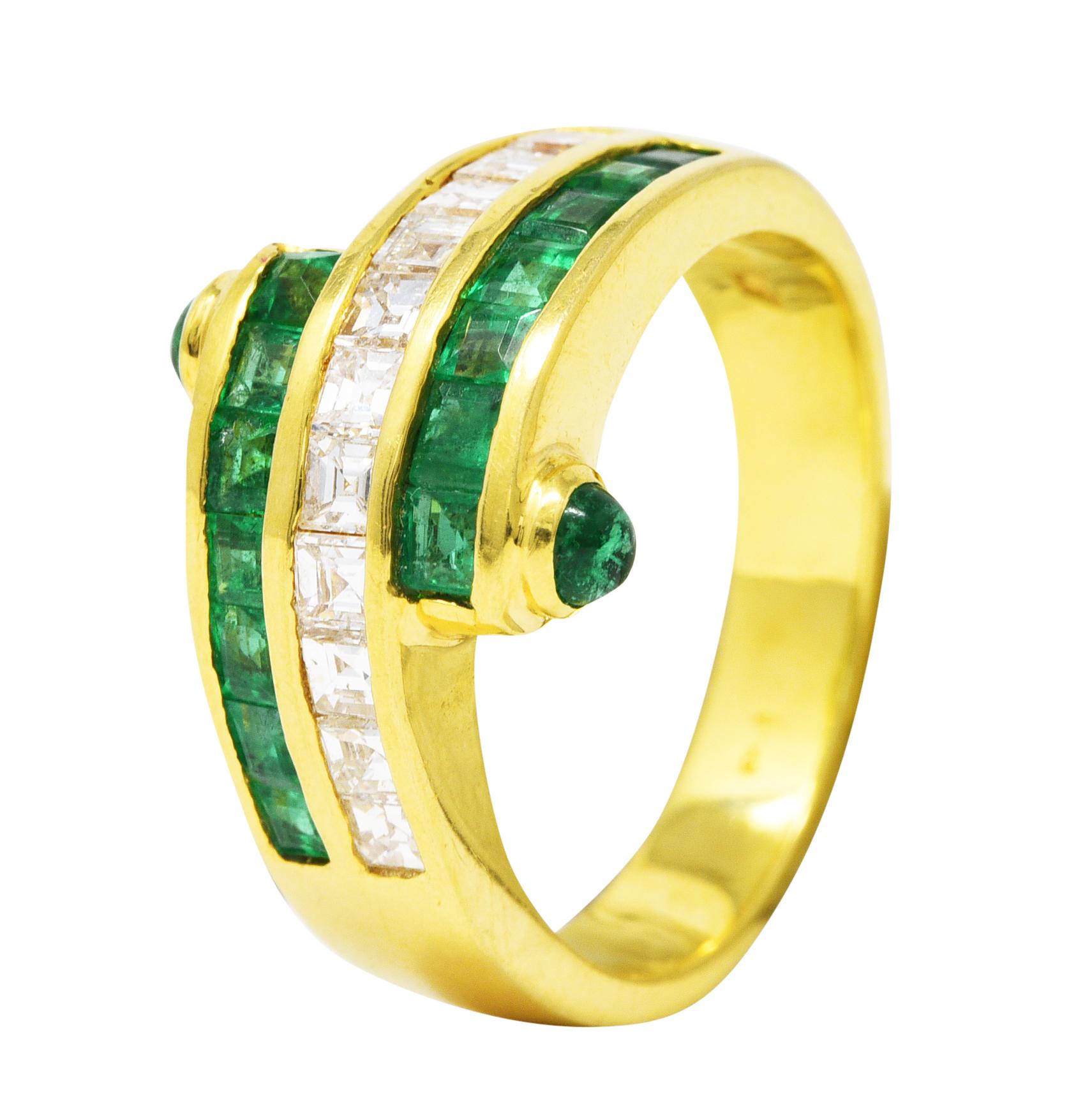 Vintage 1.50 Carats Emerald Diamond 18 Karat Yellow Gold Channel Band Ring 1