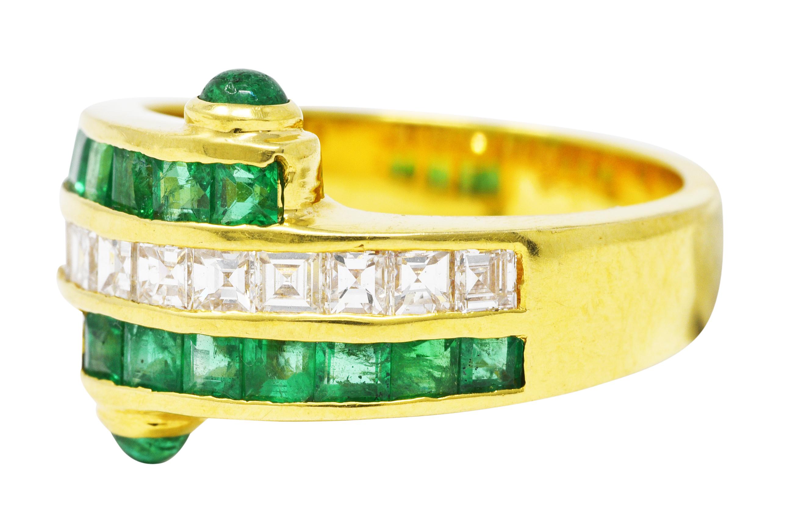 Contemporary Vintage 1.50 Carats Emerald Diamond 18 Karat Yellow Gold Channel Band Ring
