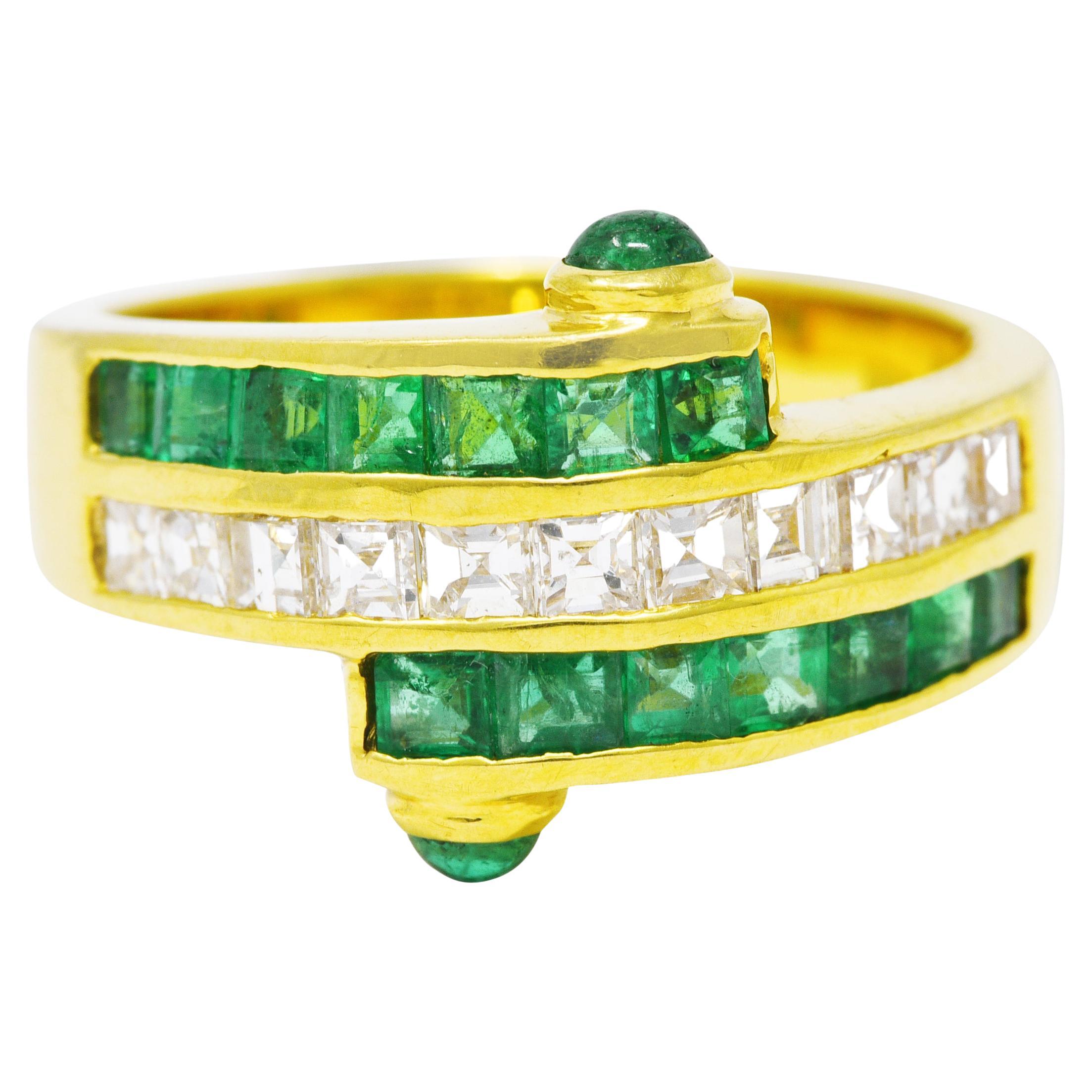 Vintage 1.50 Carats Emerald Diamond 18 Karat Yellow Gold Channel Band Ring