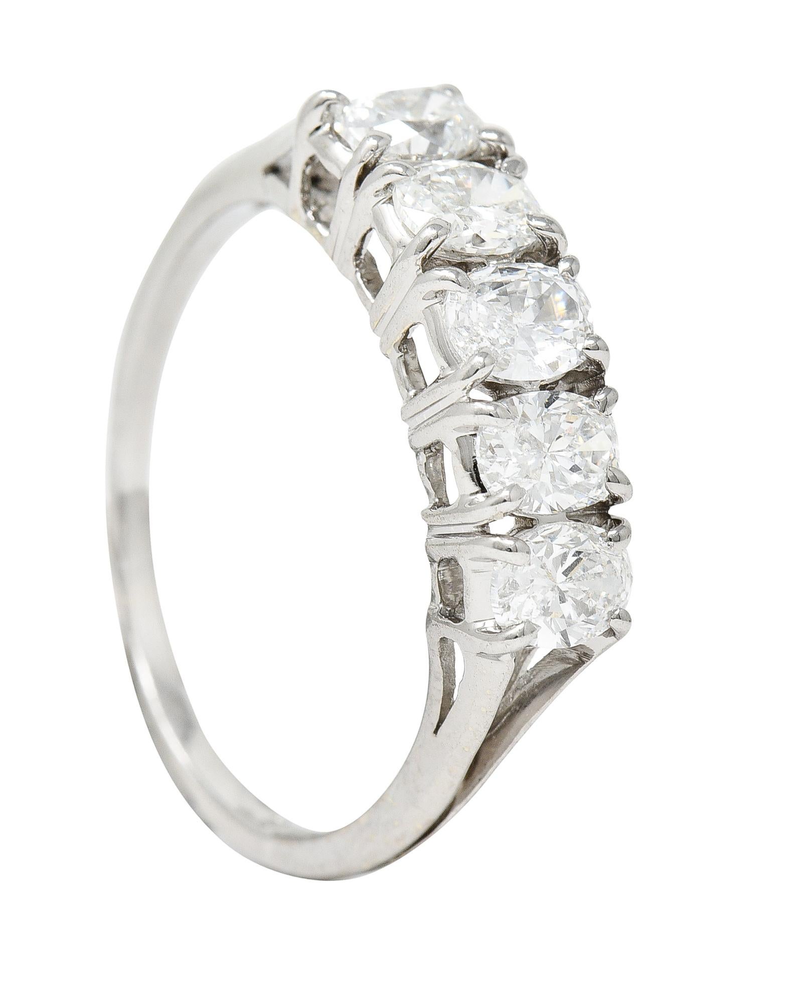 Vintage 1.50 Carats Oval Diamond 14 Karat White Gold Band Ring 4