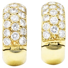 Vintage 1.50 Carats Pave Diamond 14 Karat Gold Huggie Earrings