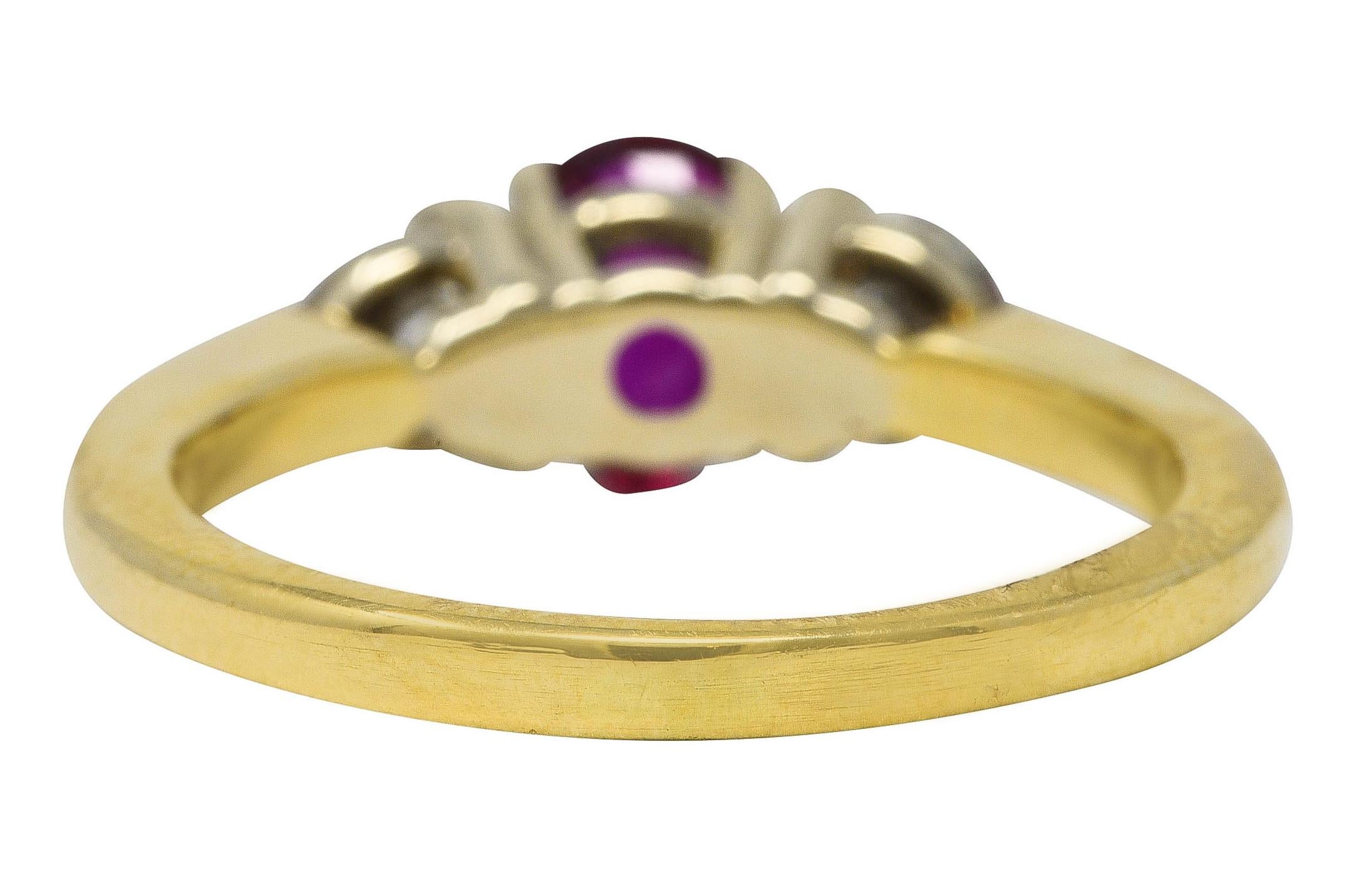 Oval Cut Vintage 1.50 Carats Ruby Diamond 14 Karat Two-Tone Gold Three Stone Ring