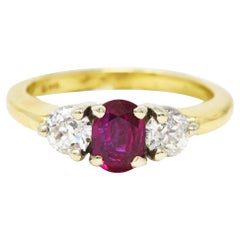 Vintage 1.50 Carats Ruby Diamond 14 Karat Two-Tone Gold Three Stone Ring