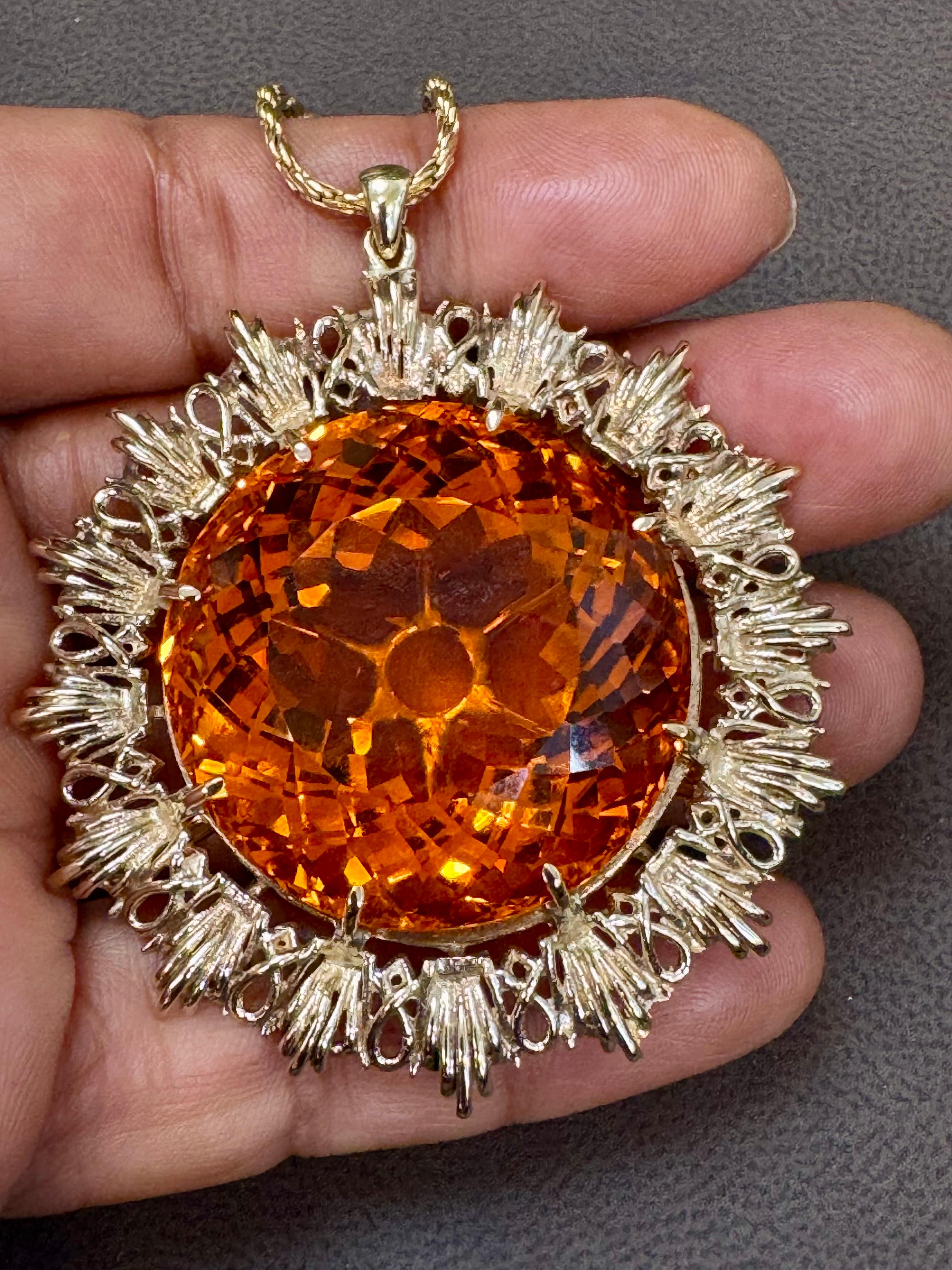 Vintage 150 Ct Round Shape Citrine Pendent  14 Kt Yellow Gold with Chain Italy For Sale 7