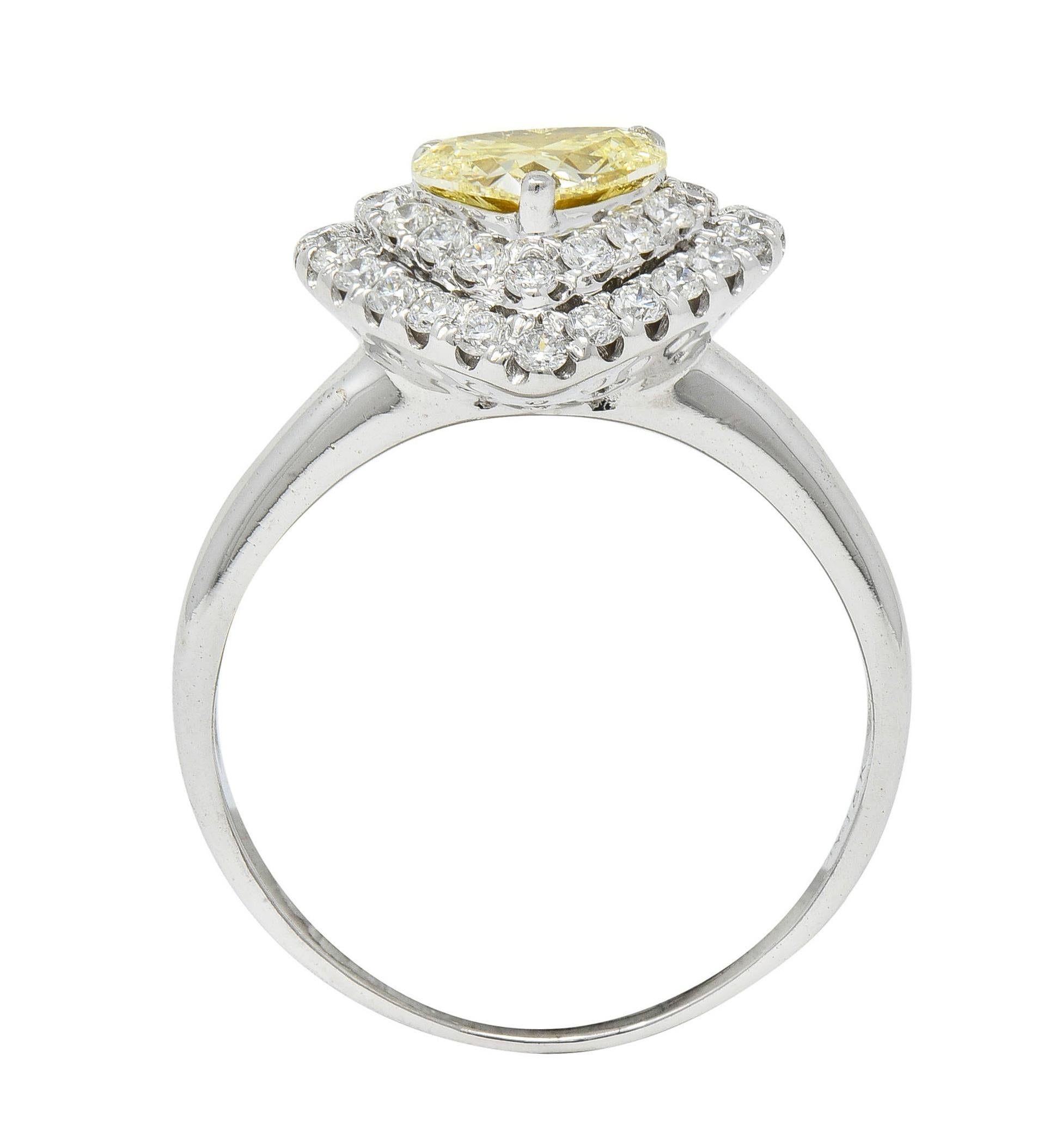 Vintage 1.50 CTW Fancy Light Yellow Heart Diamond 18 Karat Gold Halo Ring GIA For Sale 6