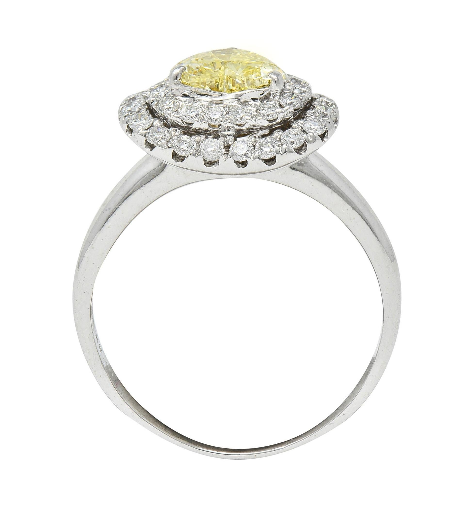 Vintage 1.50 CTW Fancy Light Yellow Heart Diamond 18 Karat Gold Halo Ring GIA For Sale 7