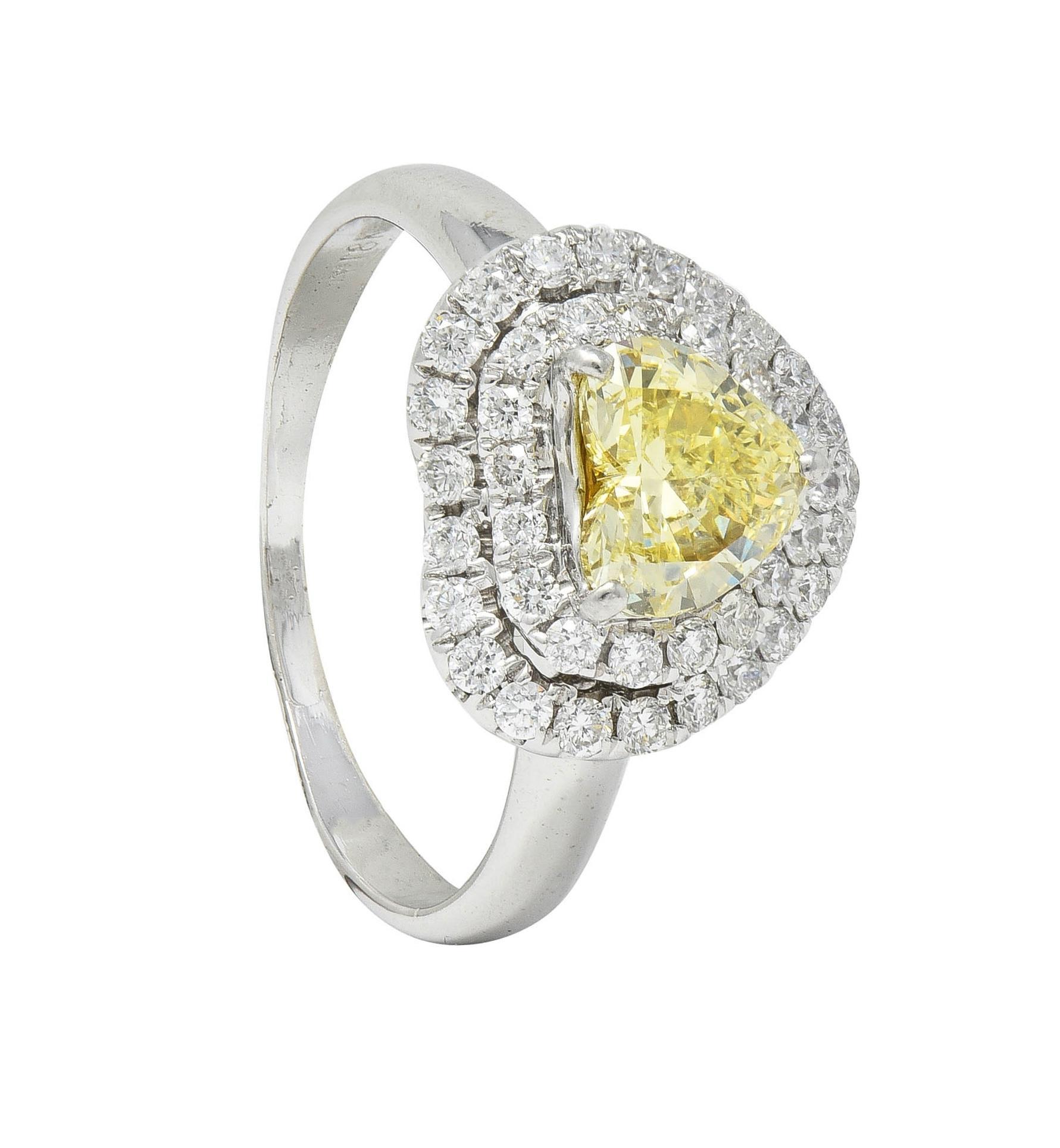 Vintage 1.50 CTW Fancy Light Yellow Heart Diamond 18 Karat Gold Halo Ring GIA For Sale 8