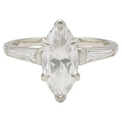 By Vintage 1.50 Ctw Marquise Diamond Solitaire with Tapered Baguettes in 14kt
