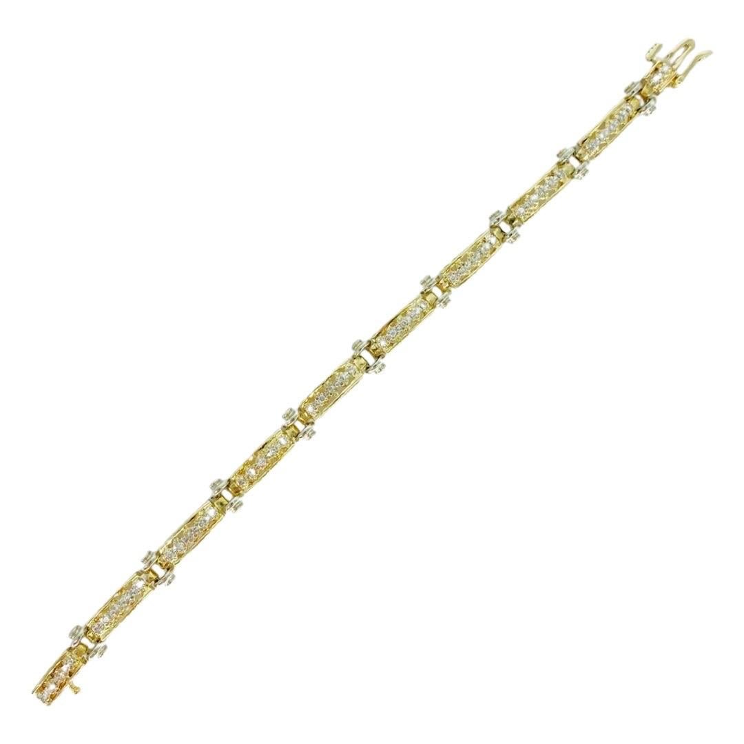 Round Cut Vintage 1.50 Total Carat Weight Diamonds Two-Tone 14k Gold Bracelet For Sale