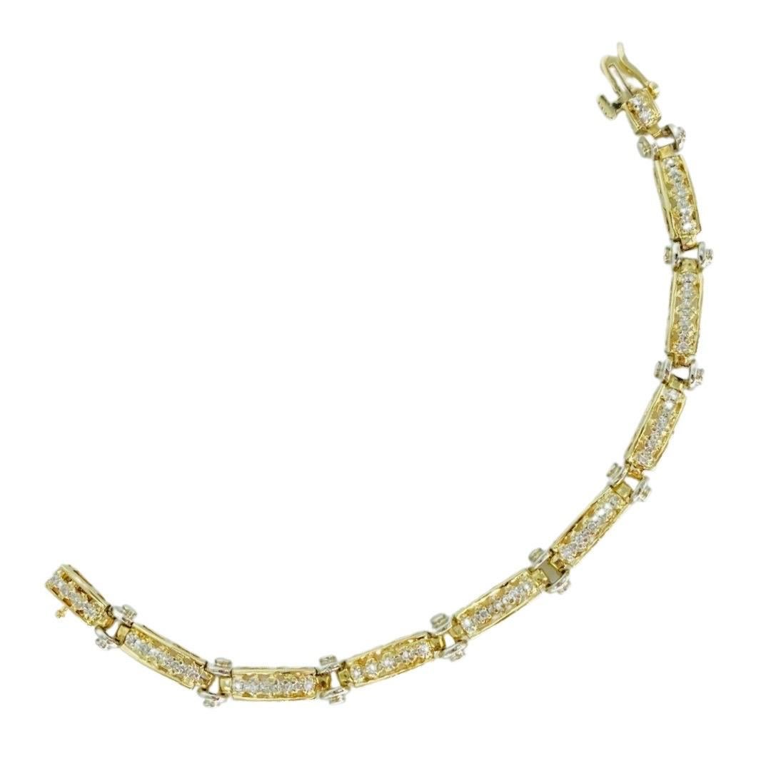Women's Vintage 1.50 Total Carat Weight Diamonds Two-Tone 14k Gold Bracelet For Sale