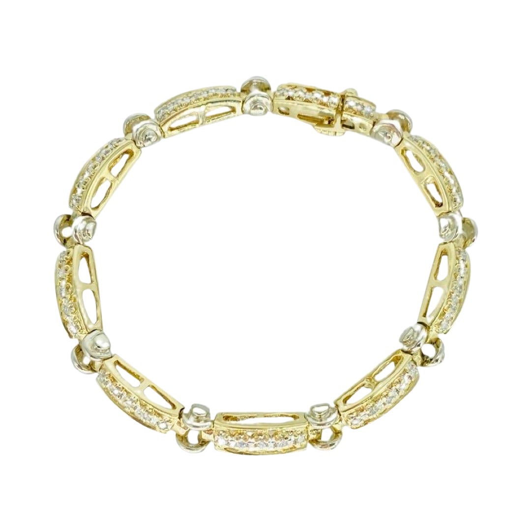 Bracelet vintage bicolore en or 14k avec diamants d'un poids total de 1,50 carat