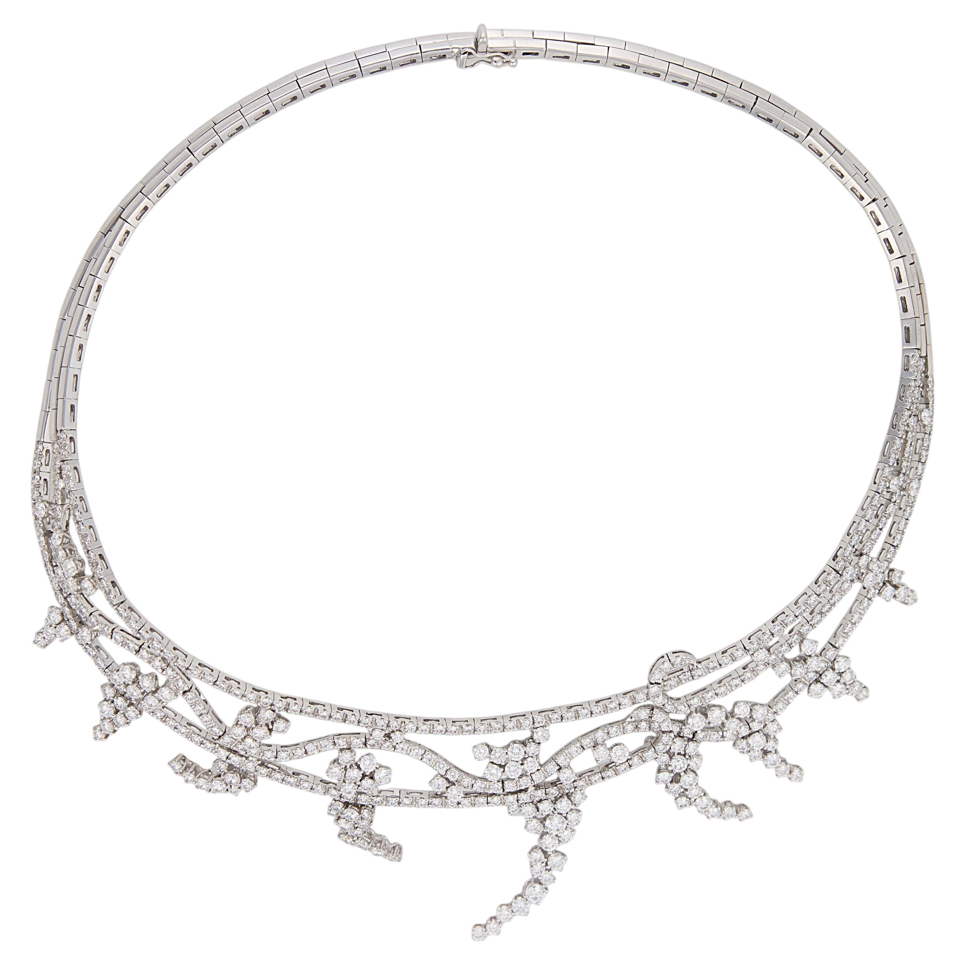 Collar vintage de oro blanco de 18 quilates con diamantes de 15,00 quilates