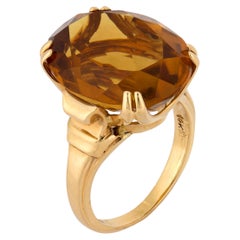 Vintage 15.00 oval cut citrine 14k yellow gold cocktail ring