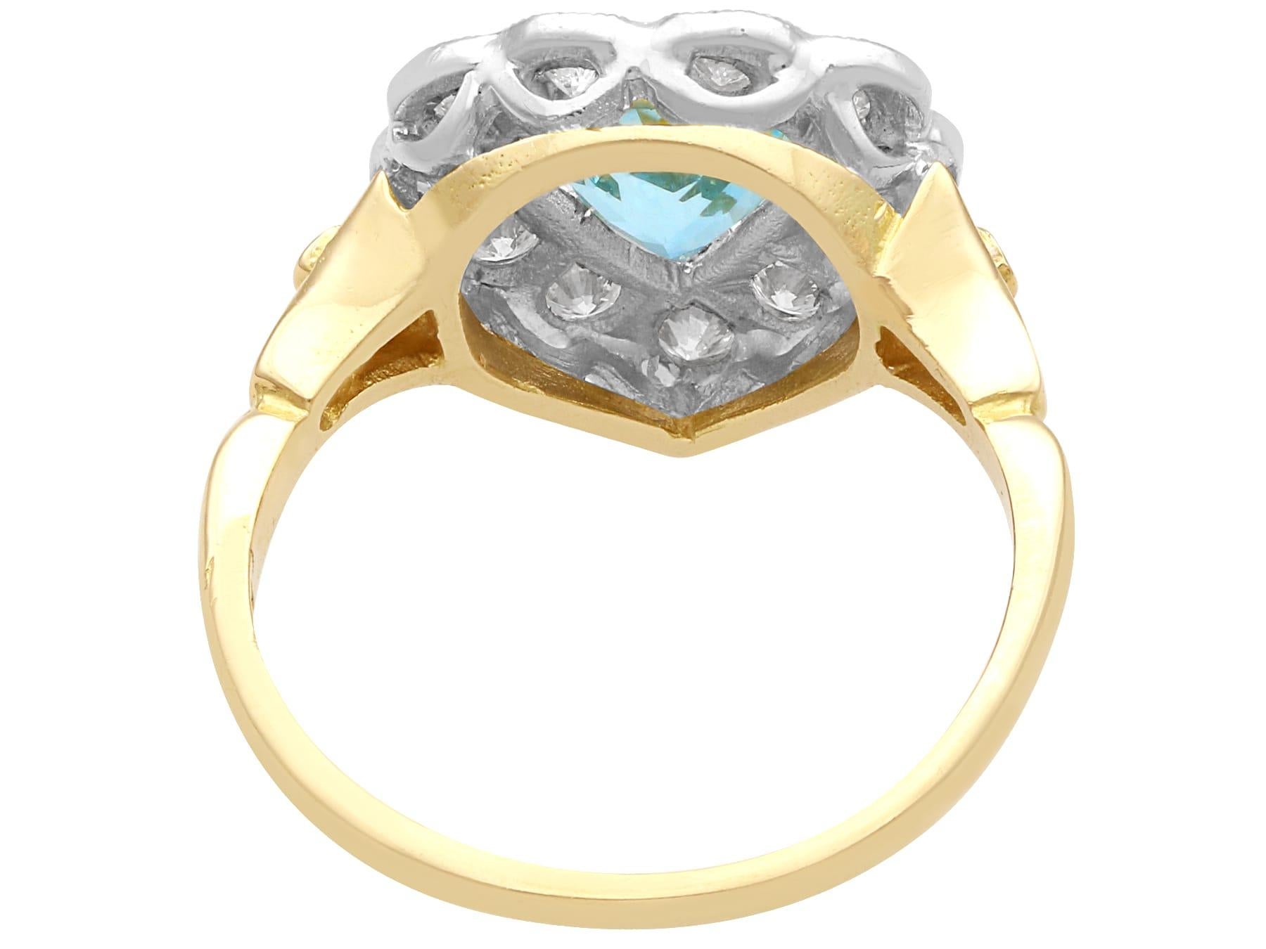 Vintage 1.50Ct Aquamarine 0.88Ct Diamond 18k Yellow Gold Dress Ring Circa 1980 In Excellent Condition For Sale In Jesmond, Newcastle Upon Tyne