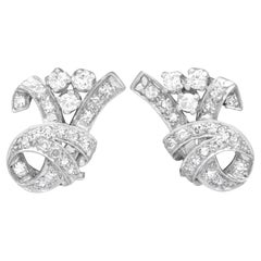 Vintage 1.50Ct Diamond and 18k White Gold Earrings Circa 1950