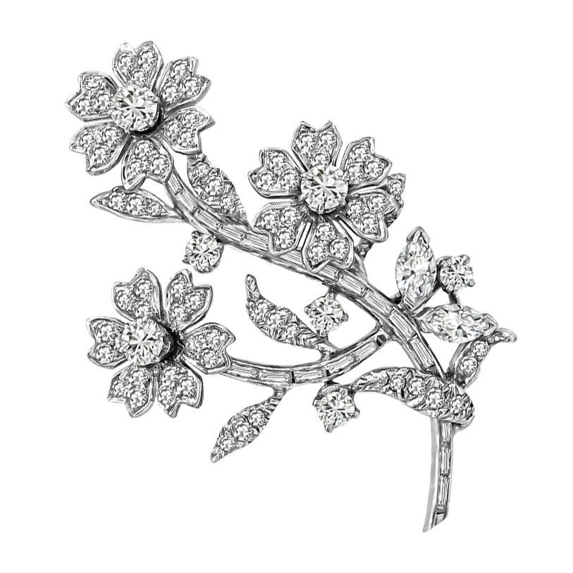 Round Cut Vintage 1.50ct Diamond Flower Pin For Sale