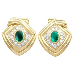 Vintage 1.50ct Emerald and 1.10ct Diamond 18k Yellow Gold Clip-On Earrings