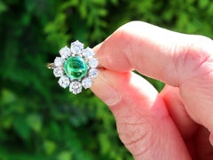 French 1.50 Carat Emerald & 2.40 Carat Diamond 18k White Gold Cluster Ring