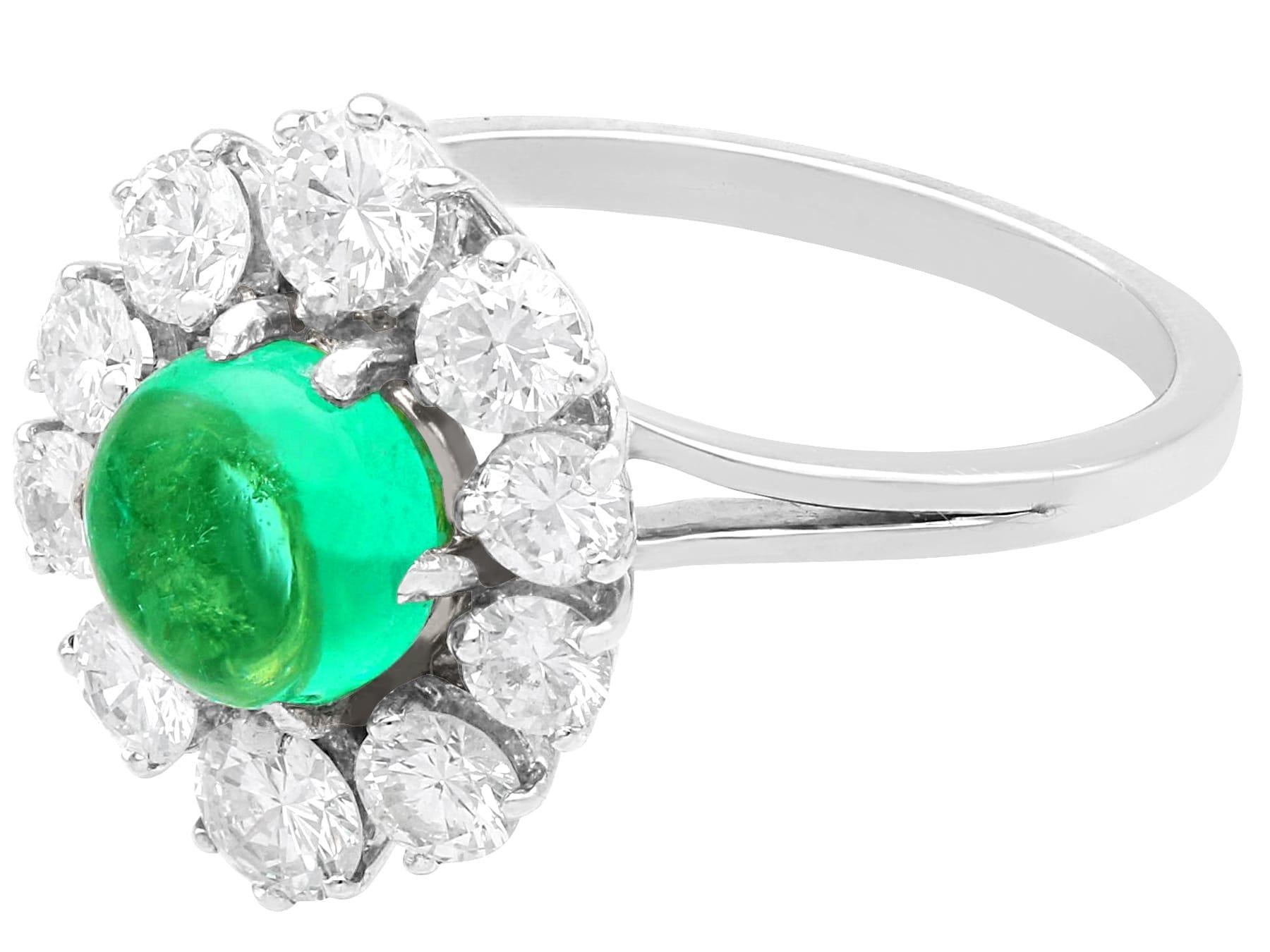 Vintage French 1.50ct Emerald & 2.40ct Diamond 18k White Gold Cluster Dress Ring In Excellent Condition For Sale In Jesmond, Newcastle Upon Tyne