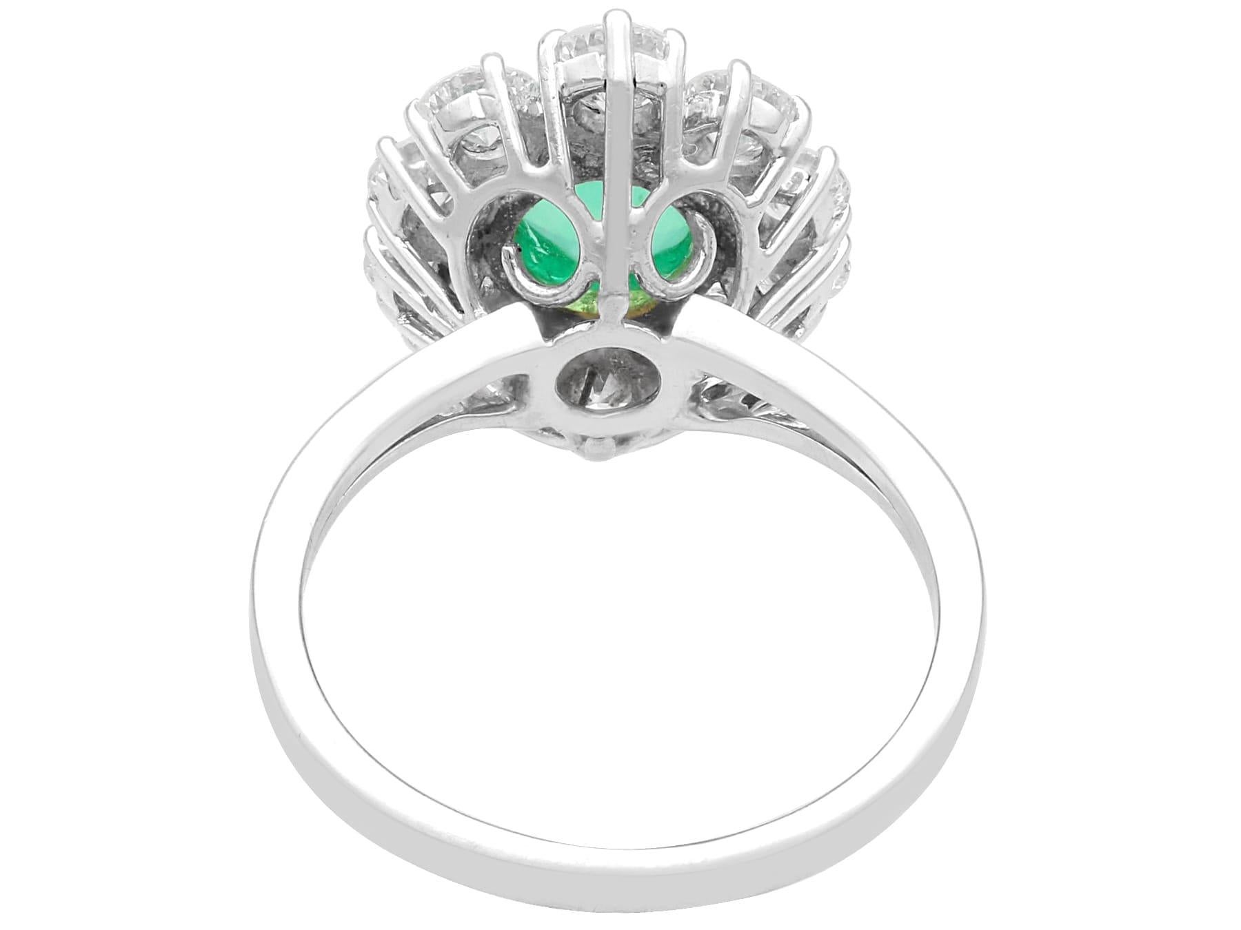 Women's or Men's Vintage French 1.50ct Emerald & 2.40ct Diamond 18k White Gold Cluster Dress Ring For Sale