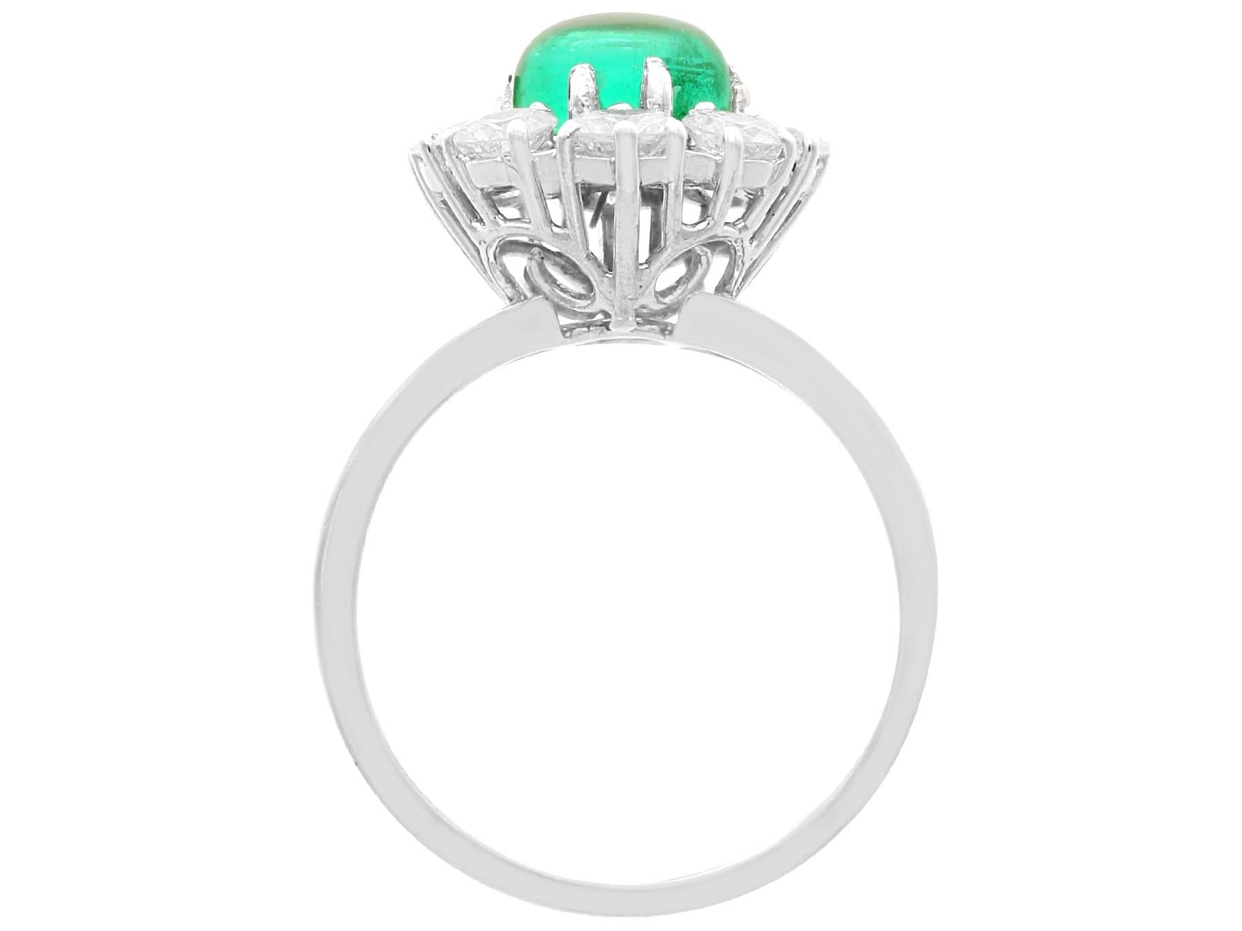 Vintage French 1.50ct Emerald & 2.40ct Diamond 18k White Gold Cluster Dress Ring For Sale 1