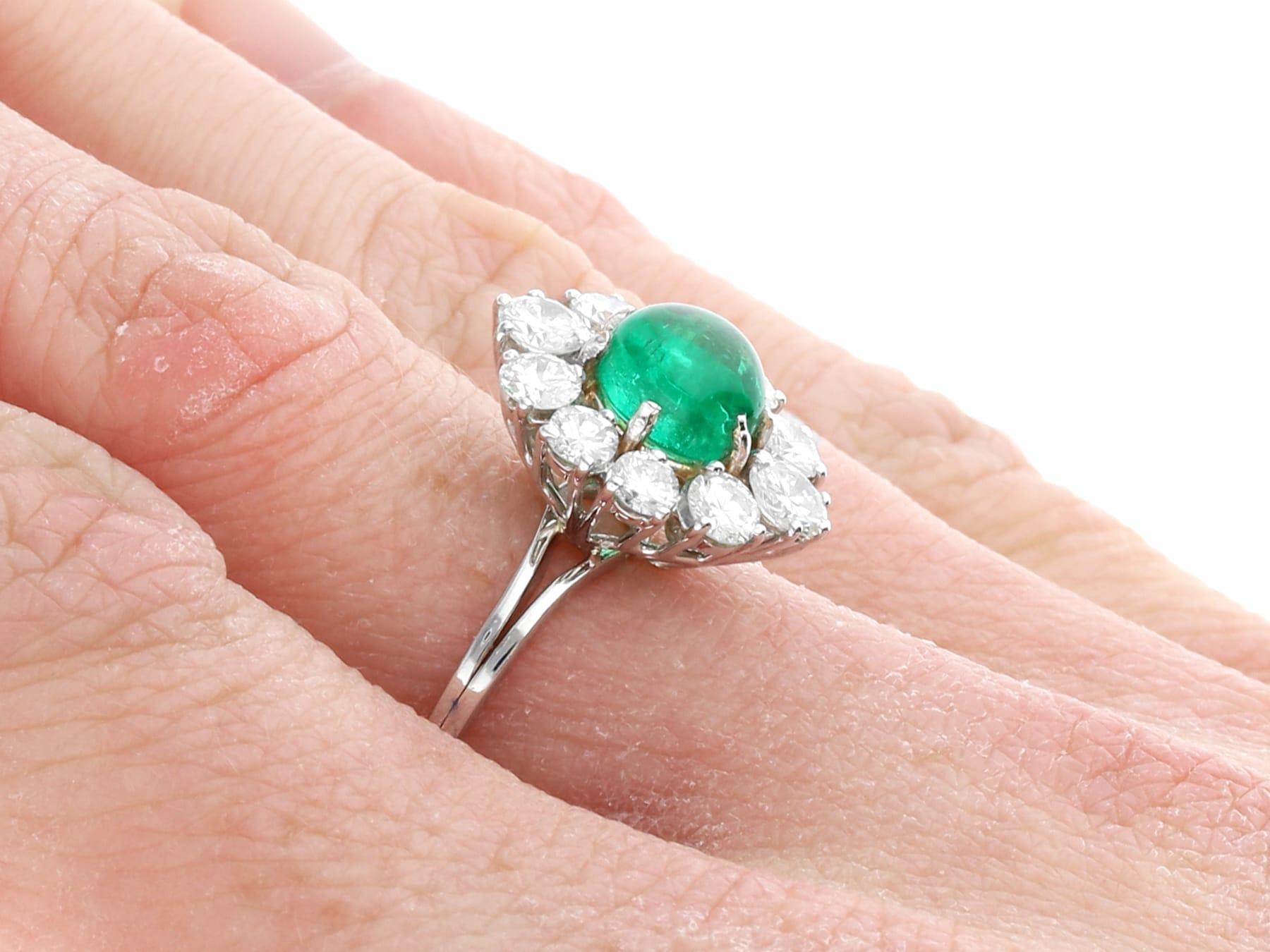 Vintage French 1.50ct Emerald & 2.40ct Diamond 18k White Gold Cluster Dress Ring For Sale 4