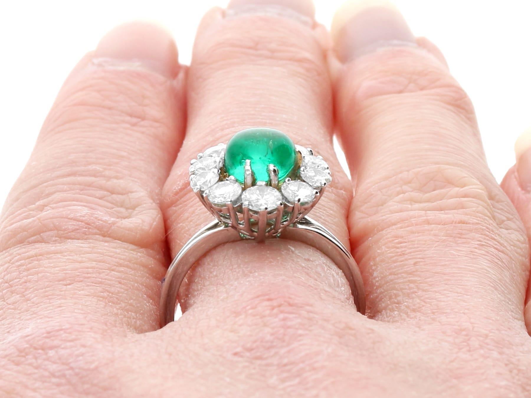 Vintage French 1.50ct Emerald & 2.40ct Diamond 18k White Gold Cluster Dress Ring For Sale 5
