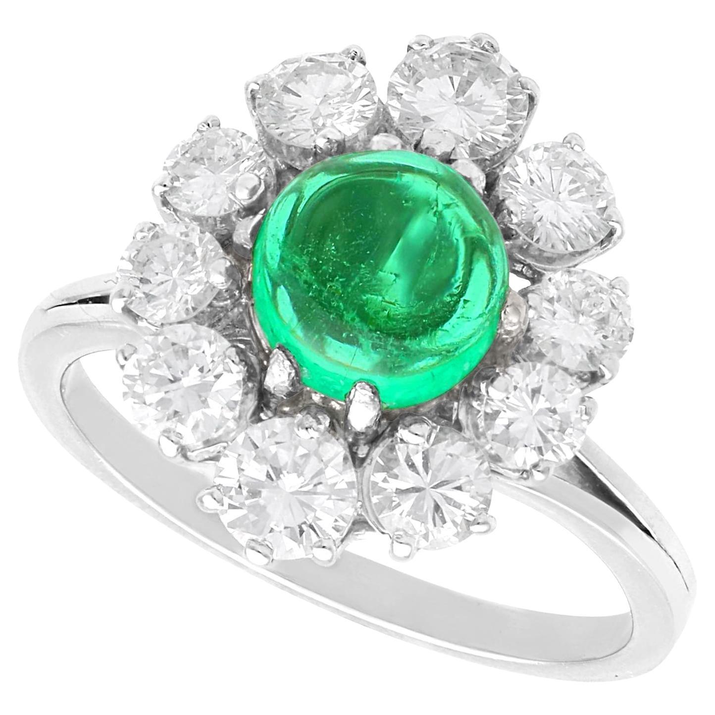 Vintage French 1.50ct Emerald & 2.40ct Diamond 18k White Gold Cluster Dress Ring