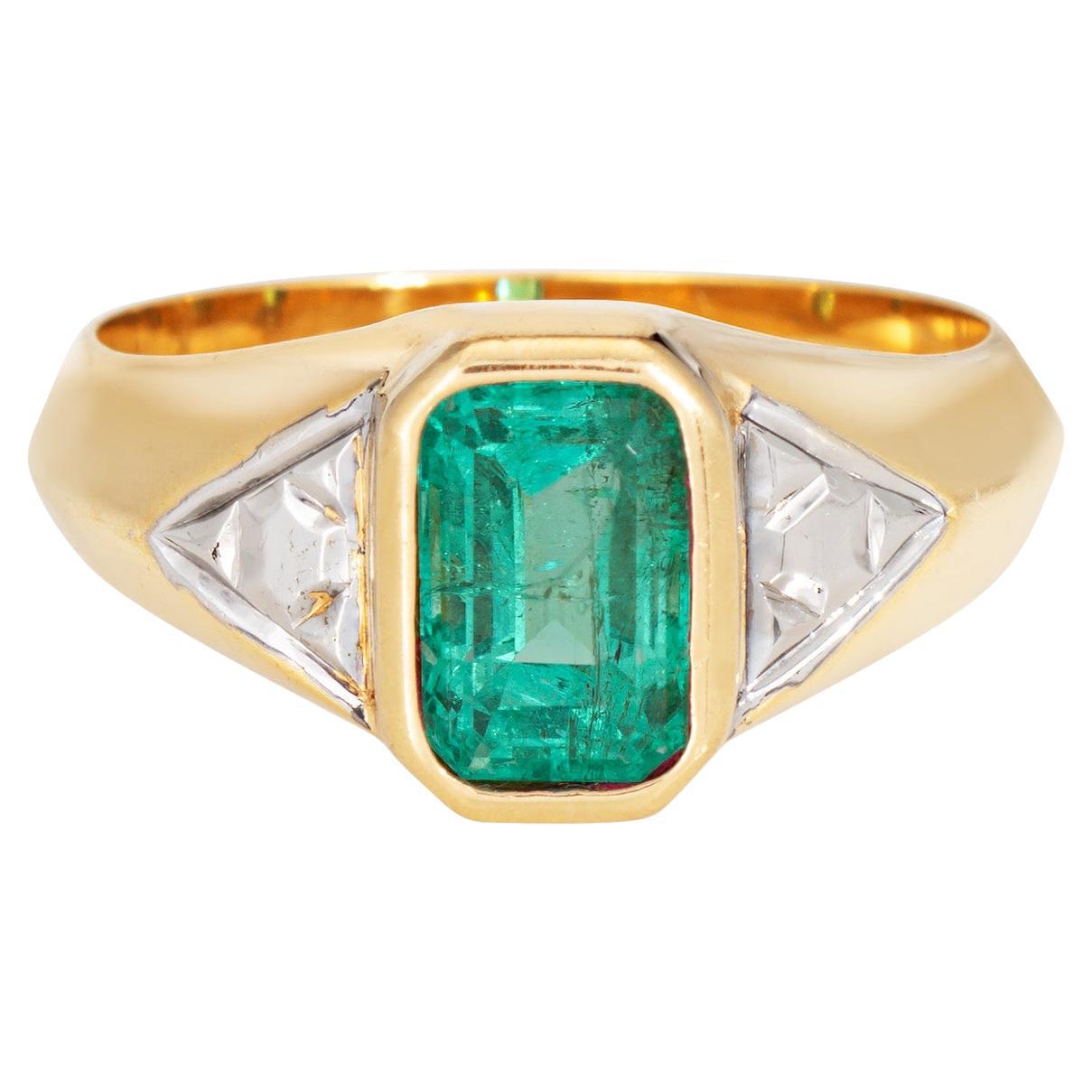 Anillo vintage de esmeralda de 1,50 ct, talla 7,25, de oro amarillo de 18 quilates con piedras preciosas Joyería fina