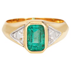 Anillo vintage de esmeralda de 1,50 ct, talla 7,25, de oro amarillo de 18 quilates con piedras preciosas Joyería fina