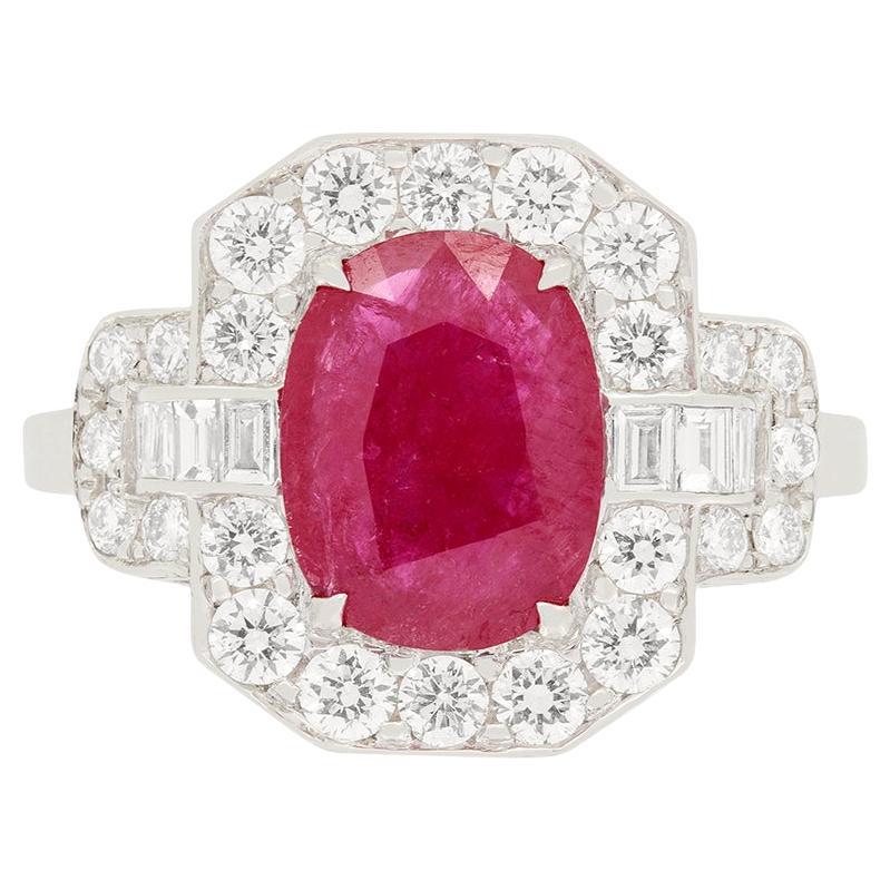 Vintage 1.50ct Ruby and Diamond Cluster Ring, C.1960s For Sale