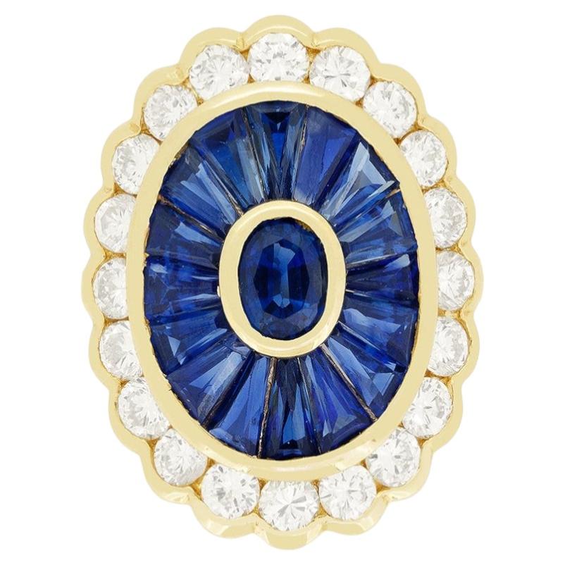 Vintage 1.50ct Sapphire and Diamond Cluster Ring, c.1970s