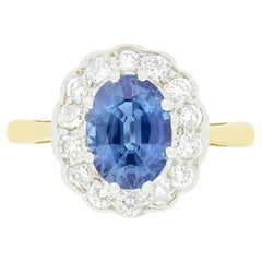 Vintage 1.50ct Sapphire and Diamond Cluster Ring, c.1980s
