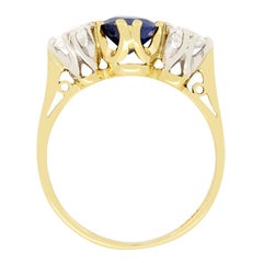 Vintage 1.50ct Sapphire and Diamond Trilogy Ring, c.1950s